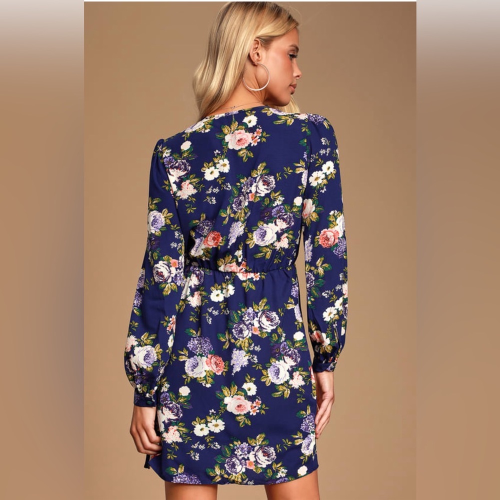 Lulu’s Honey Punch That’s A Wrap Floral Faux Wrap Dress Cottagecore Date Night - Picture 4 of 14